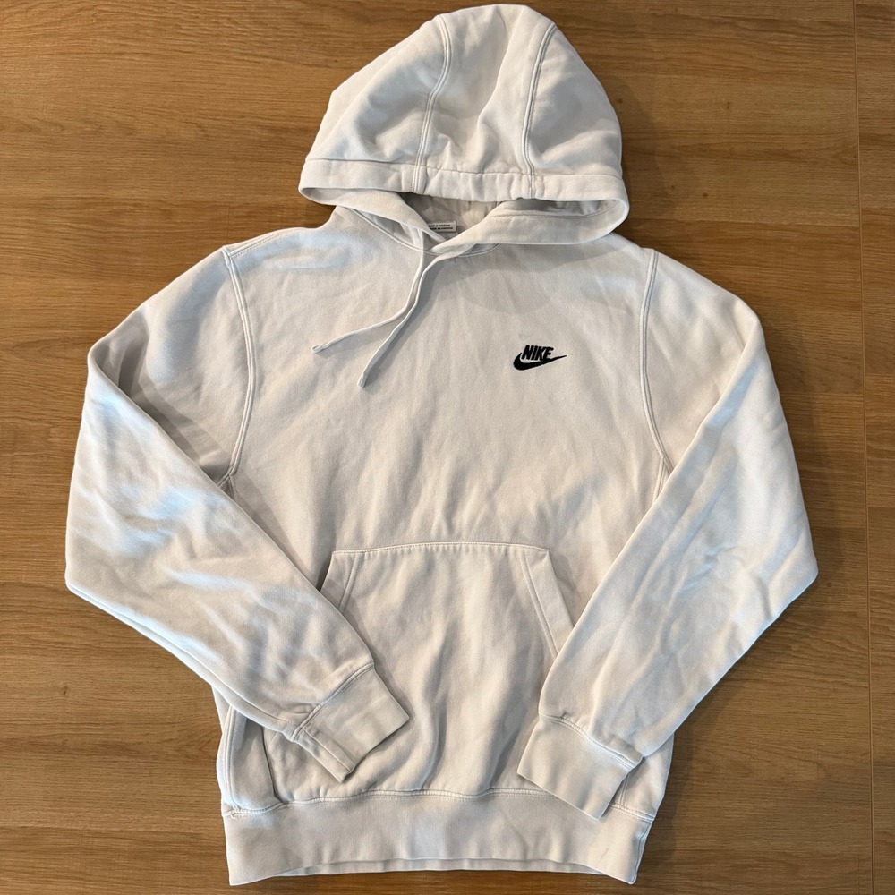 Nike Sportswear Club Fleece Hoodie White Embroidered Logo Mens Medium BV2654-100